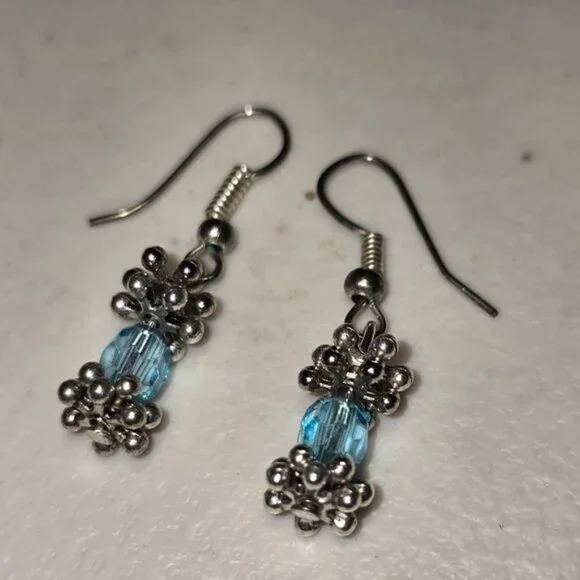 Handmade Blue Faceted Bead Dangle Earrings - Picture 1 of 2